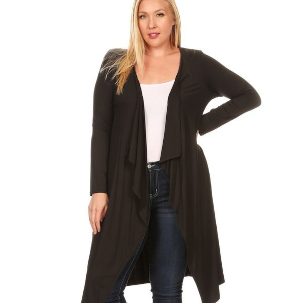 LONG OPEN CARDIGAN IN BLACK
